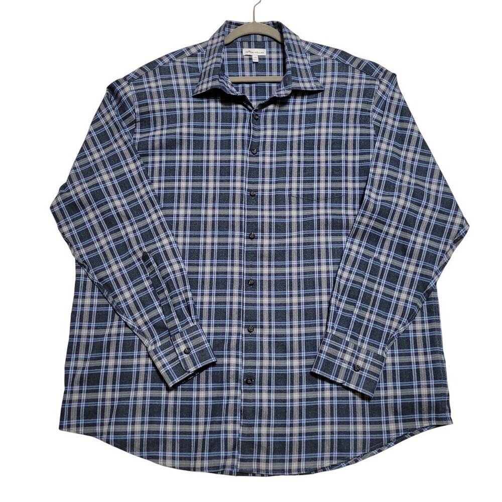 Peter Millar Mens Blue Plaid Button-Up Shirt XXL Cotton Preppy Career
